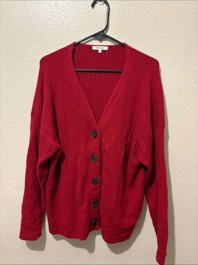 Madewell Red Ribbed Button-Front Sweater Cardigan